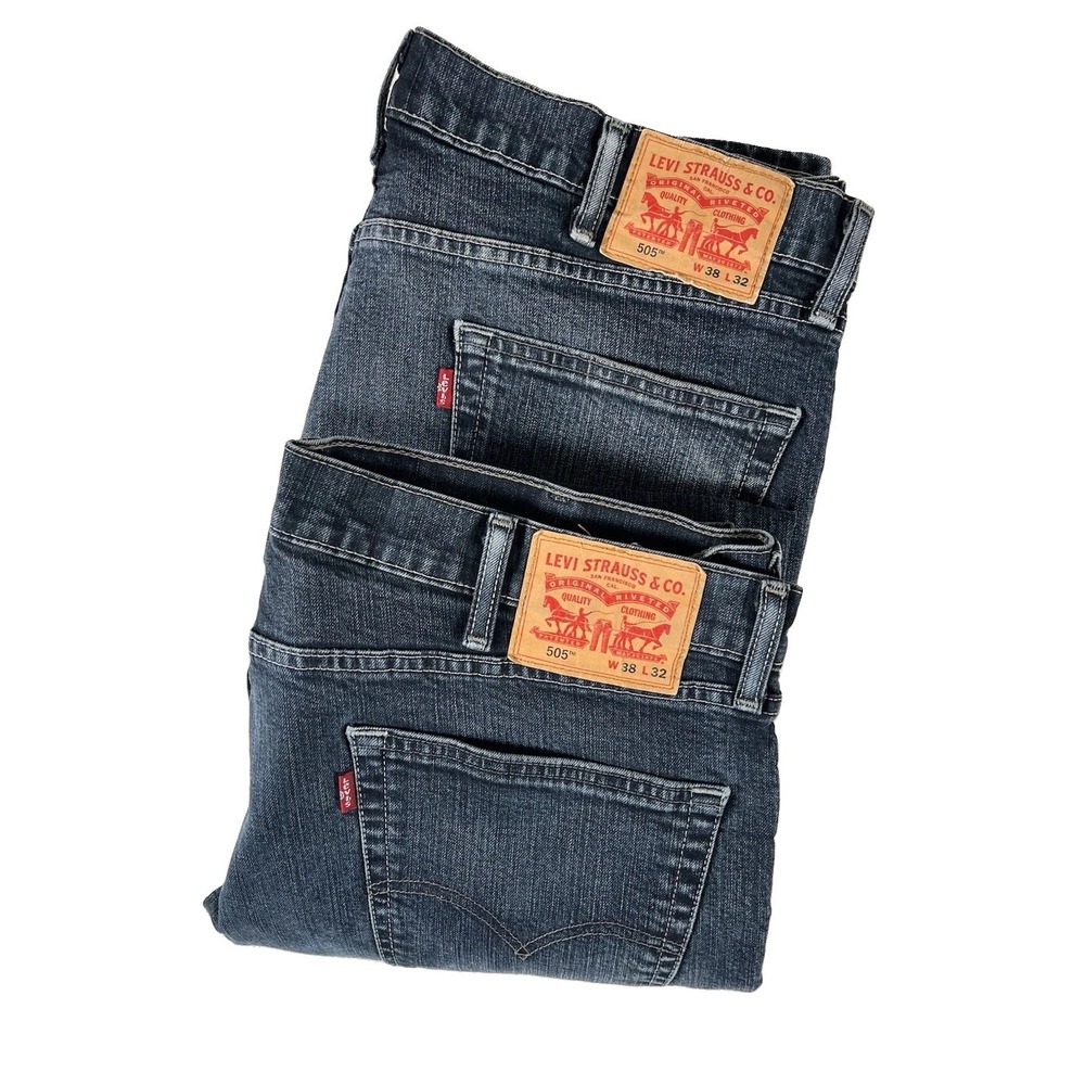 Levis 505 Straight Leg Stretch Dark Wash Jeans Bundle Men's Sz 38x32 (38x31)